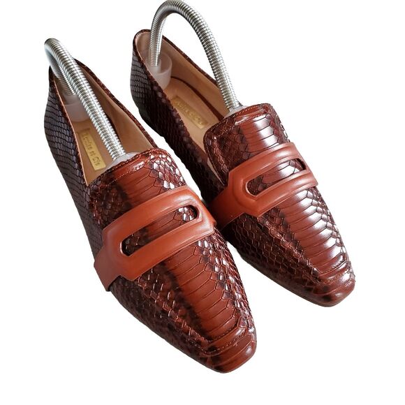 Louise Et Cie Women Brown Leather Flats Shoes 7.5M 38 Snake Career Preppy Fall - Picture 1 of 14